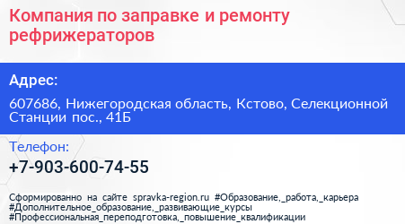 Компания по заправке и ремонту рефрижераторов - визитка