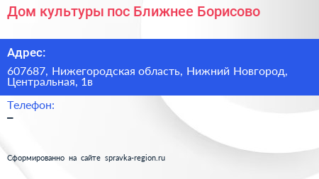 Дом культуры пос Ближнее Борисово - визитка