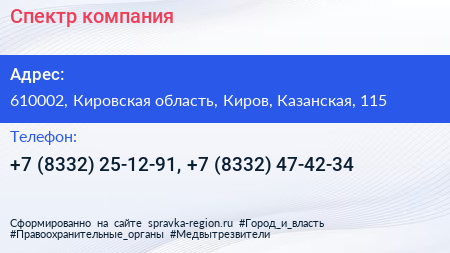 Спектр компания - визитка