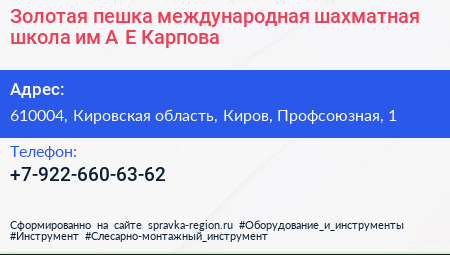 Золотая пешка международная шахматная школа им А Е Карпова - визитка