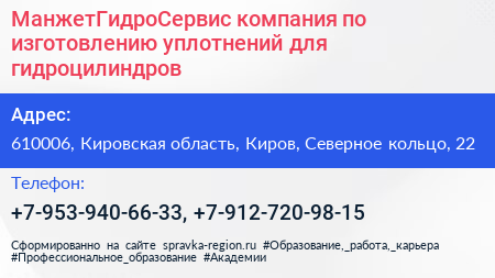 МанжетГидроСервис компания по изготовлению уплотнений для гидроцилиндров - визитка