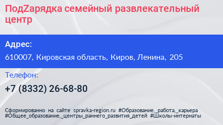 ПодZарядка семейный развлекательный центр - визитка