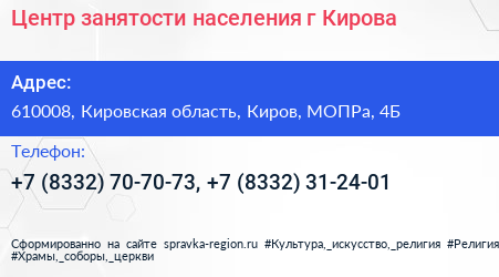 Центр занятости населения г Кирова - визитка