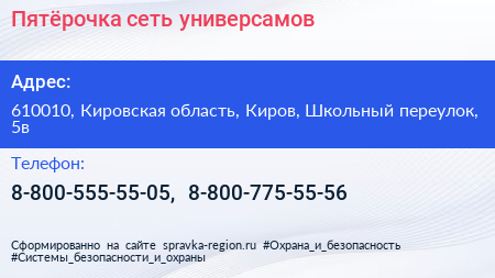 Пятёрочка сеть универсамов - визитка