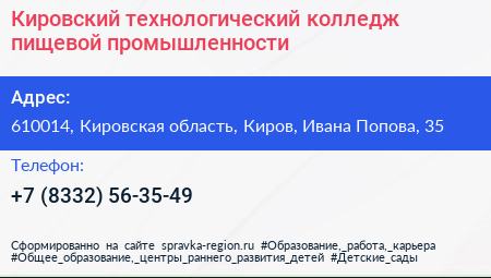 Кировский технологический колледж пищевой промышленности - визитка
