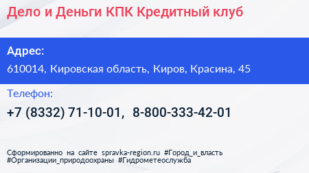 Дело и Деньги КПК Кредитный клуб - визитка