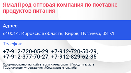 ЯмалПрод оптовая компания по поставке продуктов питания - визитка
