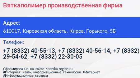 Вяткаполимер производственная фирма - визитка