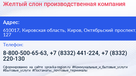 Желтый слон производственная компания - визитка