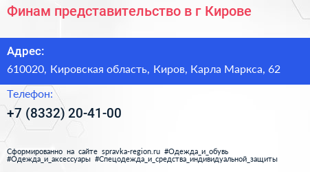 Финам представительство в г Кирове - визитка