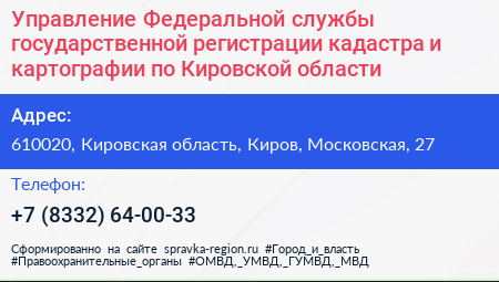 Управление Федеральной службы государственной регистрации кадастра и картографии по Кировской области - визитка