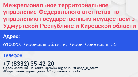 Межрегиональное территориальное управление Федерального агентства по управлению государственным имуществом в Удмуртской Республике и Кировской области - визитка