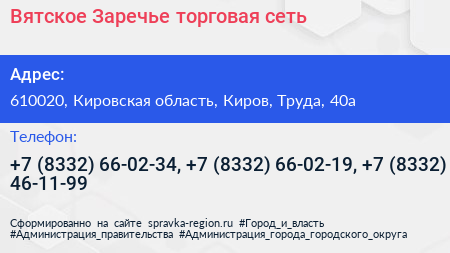 Вятское Заречье торговая сеть - визитка