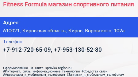 Fitness Formula магазин спортивного питания - визитка