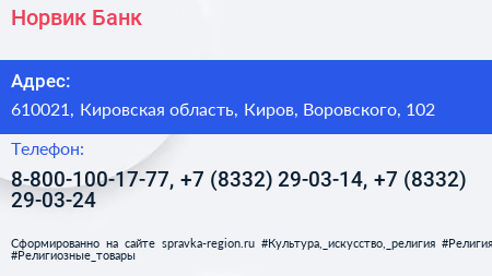 Норвик Банк - визитка