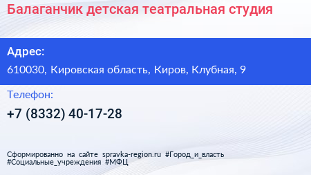 Балаганчик детская театральная студия - визитка