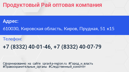 Продуктовый Рай оптовая компания - визитка