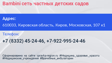 Bambini сеть частных детских садов - визитка