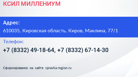 КСИЛ МИЛЛЕНИУМ - визитка