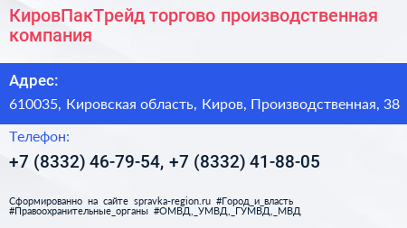 КировПакТрейд торгово производственная компания - визитка
