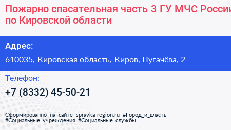 Пожарно спасательная часть 3 ГУ МЧС России по Кировской области - визитка