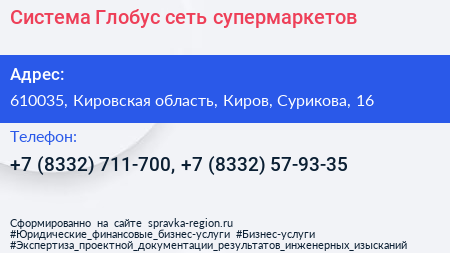 Система Глобус сеть супермаркетов - визитка