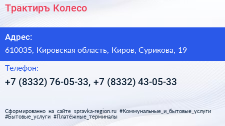 Трактиръ Колесо - визитка