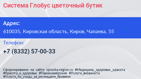Система Глобус цветочный бутик - визитка