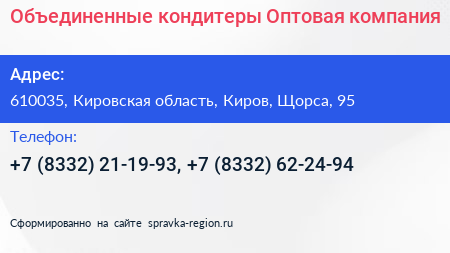 Объединенные кондитеры Оптовая компания - визитка