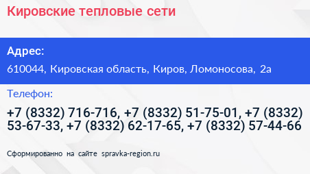Кировские тепловые сети - визитка