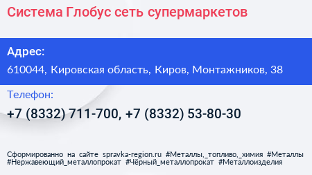 Система Глобус сеть супермаркетов - визитка