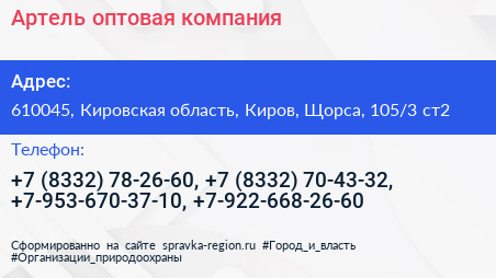 Нажмите, чтобы скачать визитку Артель оптовая компания - визитка