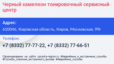 Черный хамелеон тонировочный сервисный центр - визитка