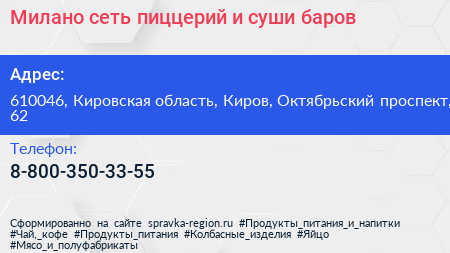 Милано сеть пиццерий и суши баров - визитка