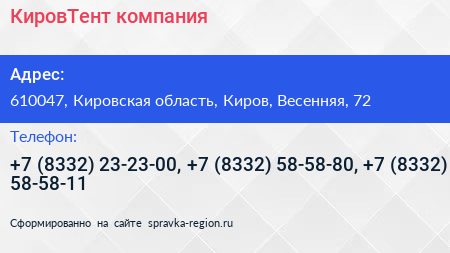 КировТент компания - визитка