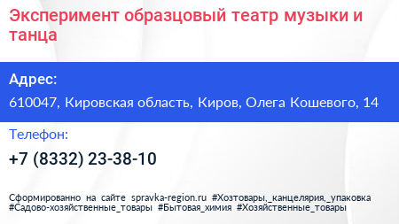 Эксперимент образцовый театр музыки и танца - визитка