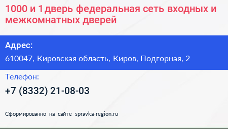 1000 и 1 дверь федеральная сеть входных и межкомнатных дверей - визитка