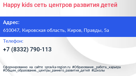 Happy kids сеть центров развития детей - визитка