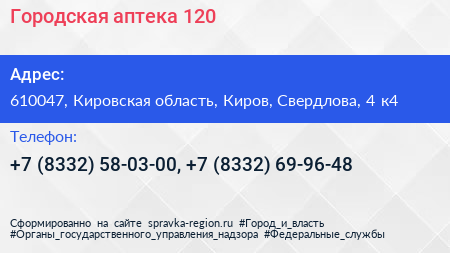 Городская аптека 120 - визитка
