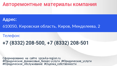 Авторемонтные материалы компания - визитка