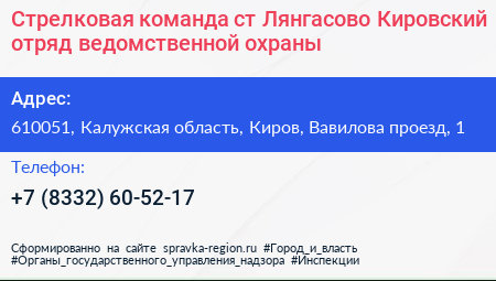 Стрелковая команда ст Лянгасово Кировский отряд ведомственной охраны - визитка