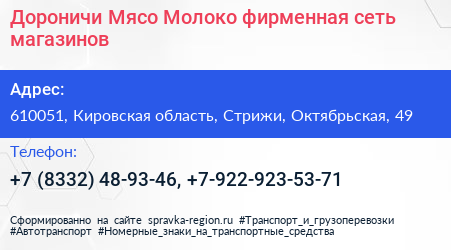 Дороничи Мясо Молоко фирменная сеть магазинов - визитка