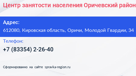 Центр занятости населения Оричевский район - визитка