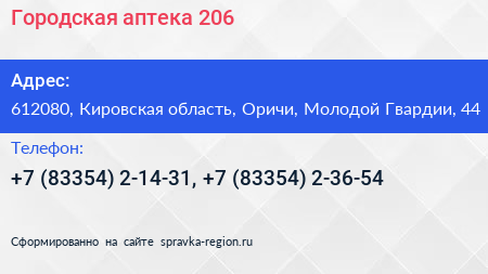 Городская аптека 206 - визитка