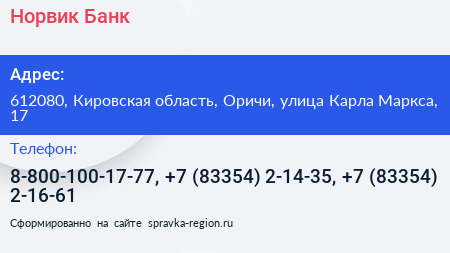 Норвик Банк - визитка