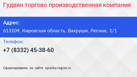 Гудвин торгово производственная компания - визитка
