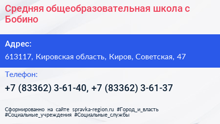 Средняя общеобразовательная школа с Бобино - визитка
