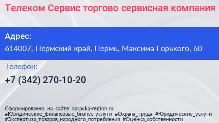 Телеком Сервис торгово сервисная компания - визитка