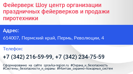 Фейерверк Шоу центр организации праздничных фейерверков и продажи пиротехники - визитка