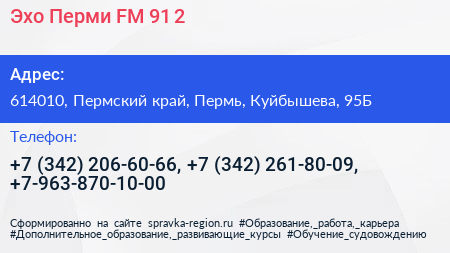 Эхо Перми FM 91 2 - визитка